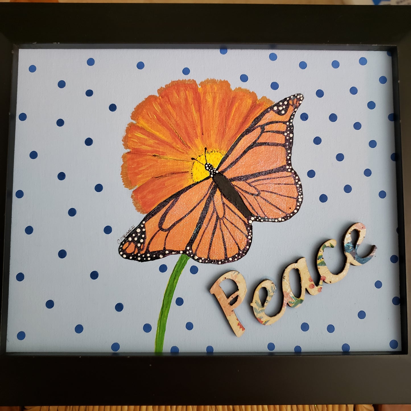 "PEACE" Monarch Butterfly, mixed media piece