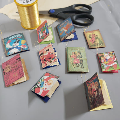 Miniature Holiday Handmade book ornament/tags (Set of 10 books)
