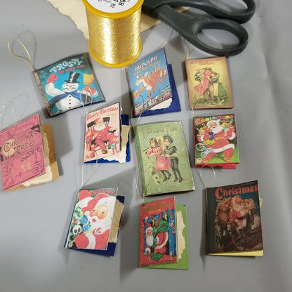 Miniature Holiday Handmade book ornament/tags (Set of 10 books)