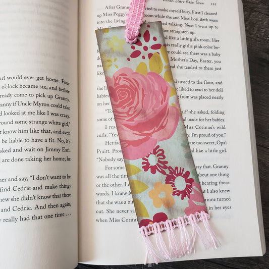 "Roses with a touch of Fringe" Vintage Style Floral Bookmark