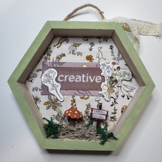 "Creativity found in a Field of Flowers" Wooden Floral Shadow  Box